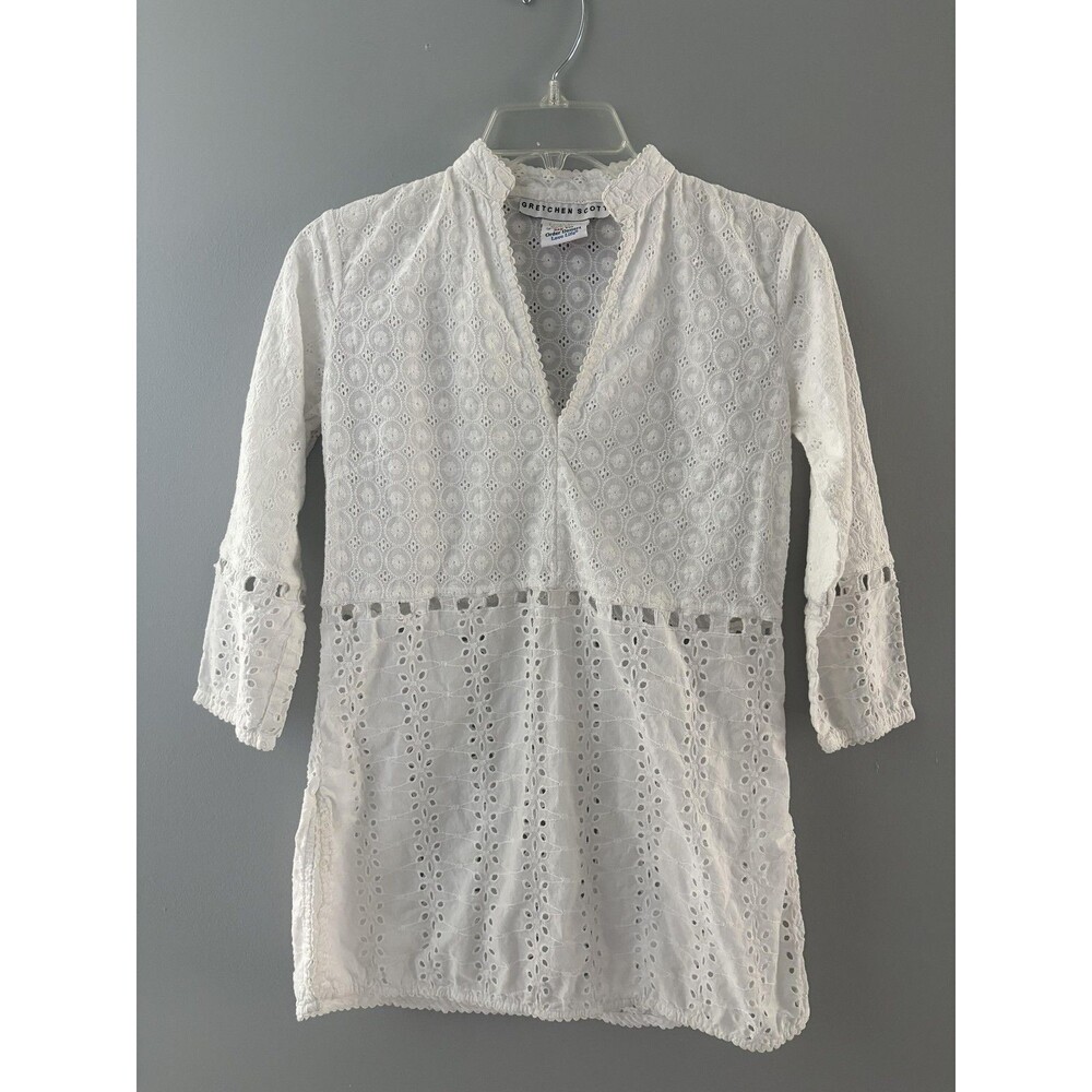 Gretchen Scott Tunic Womens XS White Eyelet Boho Coastal Festival Whimsy Light